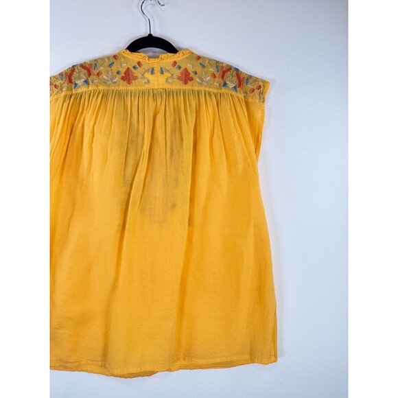 Johnny Was Womens Top Yellow Biya Haddie Embroidered Short Sleeve Blouse Small - Picture 9 of 11